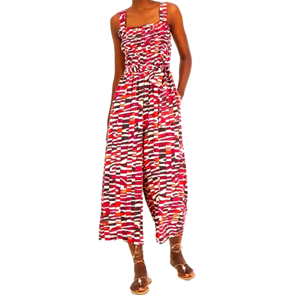 INC Resort Zeta Zebra Smocked-Bodice Jumpsuit International Concepts Size Large